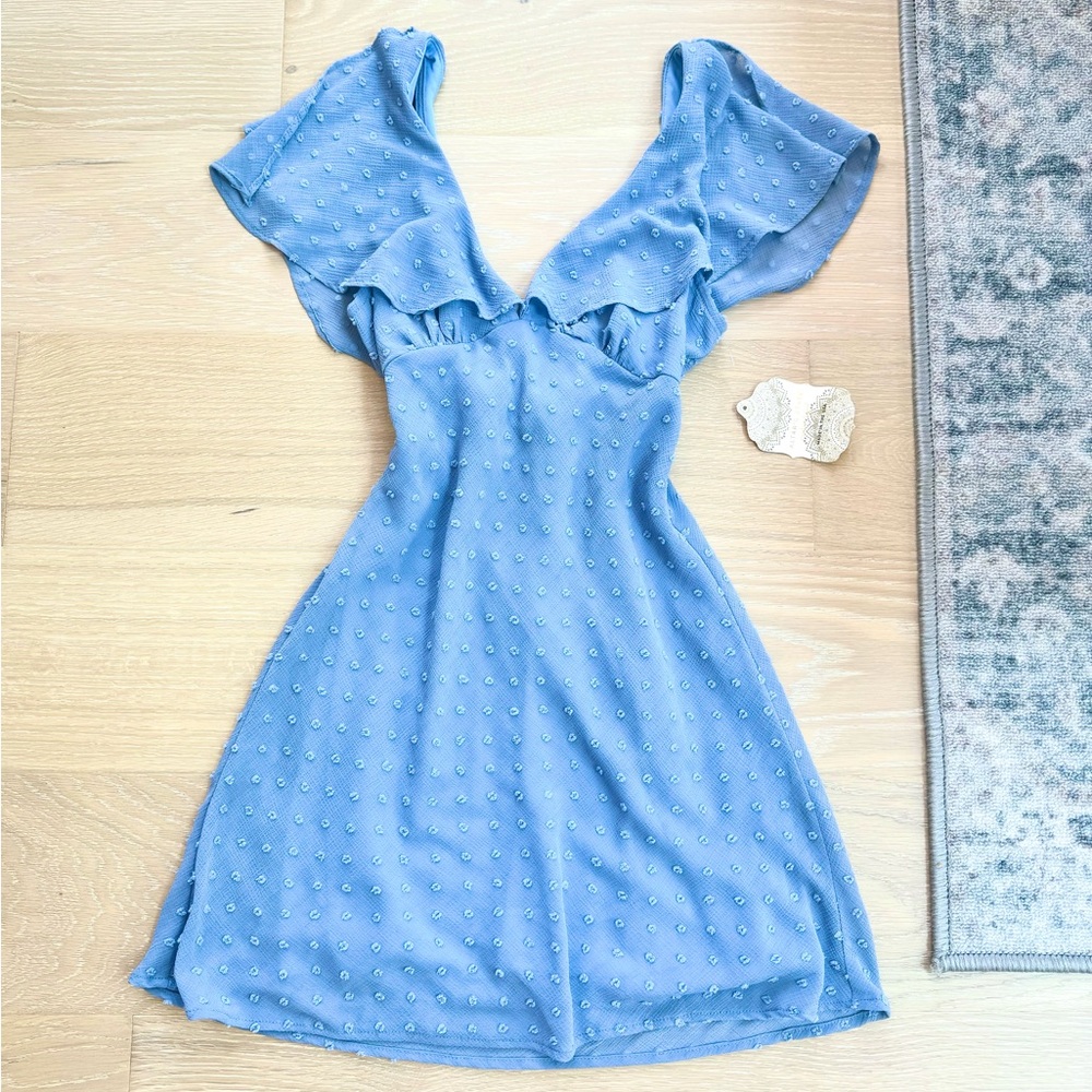 XS Altar’d State blue babydoll dress with polka dots